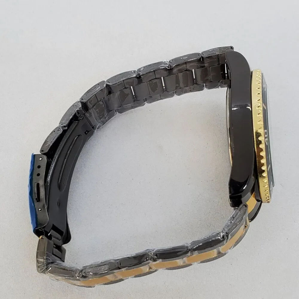 Men's Watch 40MM Dark Gray Dial Gold‎ Black Bracelet Band Date 7.5